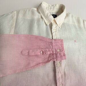 WOODS London 100% Linen Shirt Men's Sz M Ombre Pink Button Down Breathable Beach